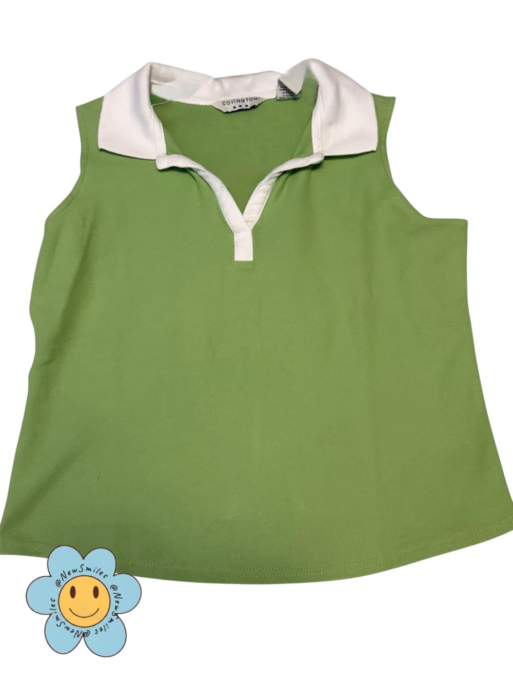 Covington ~Golf Top ~ Vintage ~ Lime Green ~ Sleeveless ~ White Collar & V-Neck
